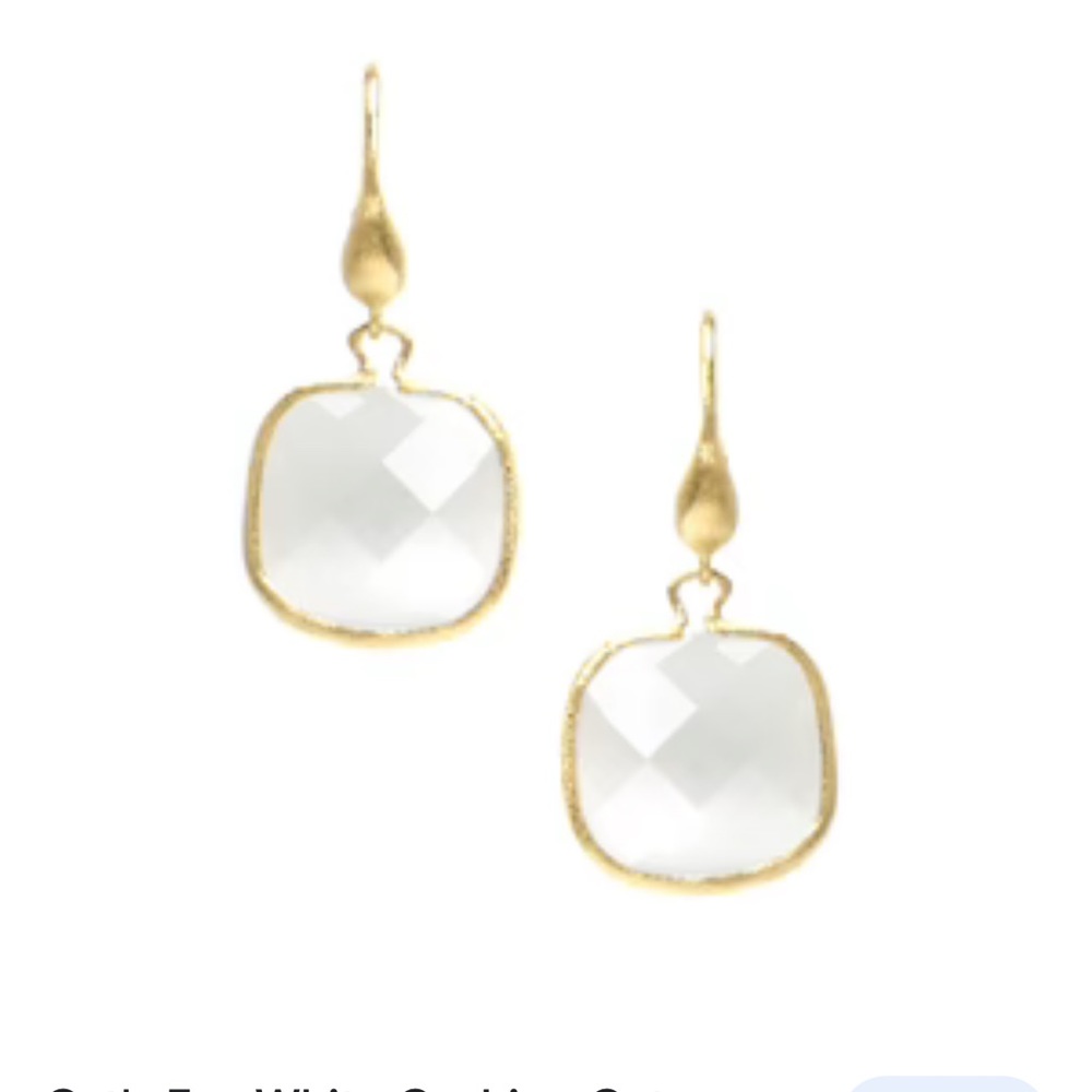 Rivka Friedman  NWT Jewelry
Cat's Eye White Cushion Cut Dangle Earrings